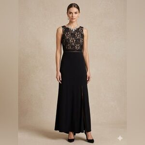 R&M Richards Black Lace Bodice Maxi Dress